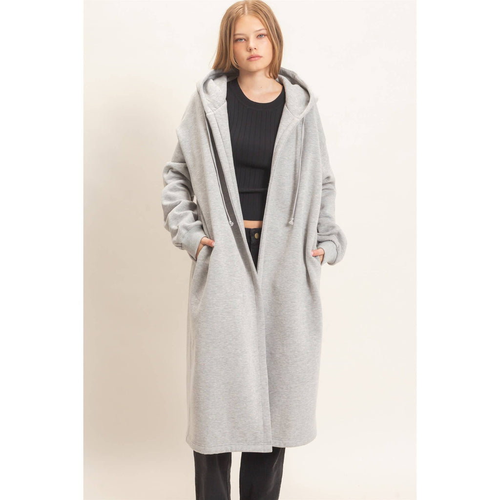 Oversized Hooded Open Front Coat