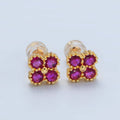 24K Gold Filled Fuchsia, Black,Clover Stud Earring