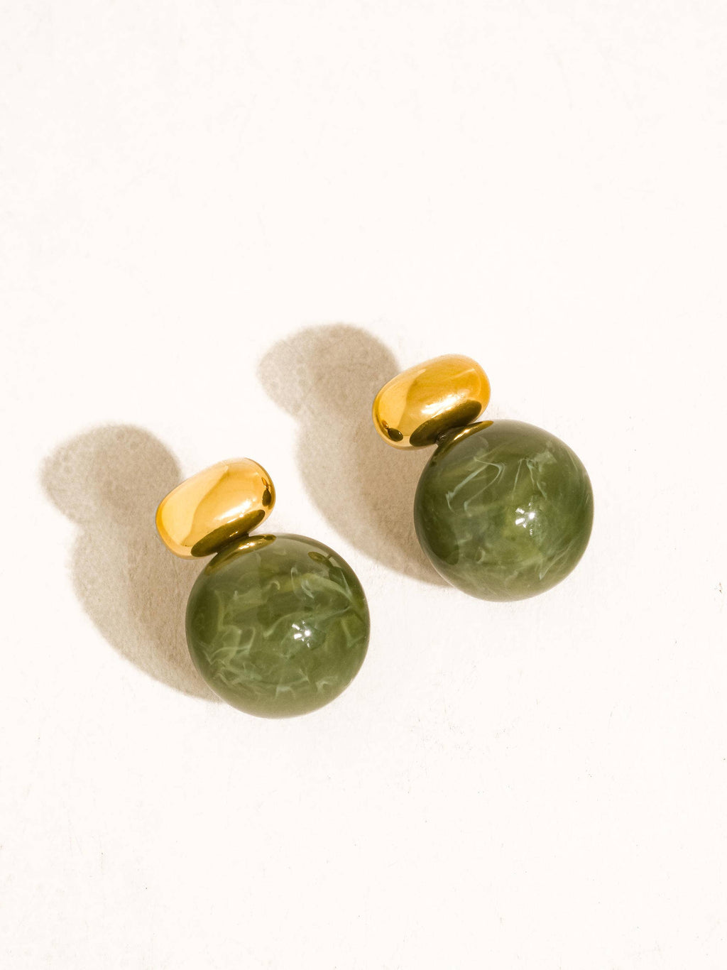 Velisse 18K Gold Non-Tarnish Green Marble Ball Earrings