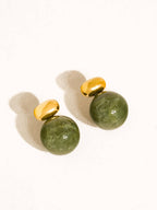 Velisse 18K Gold Non-Tarnish Green Marble Ball Earrings