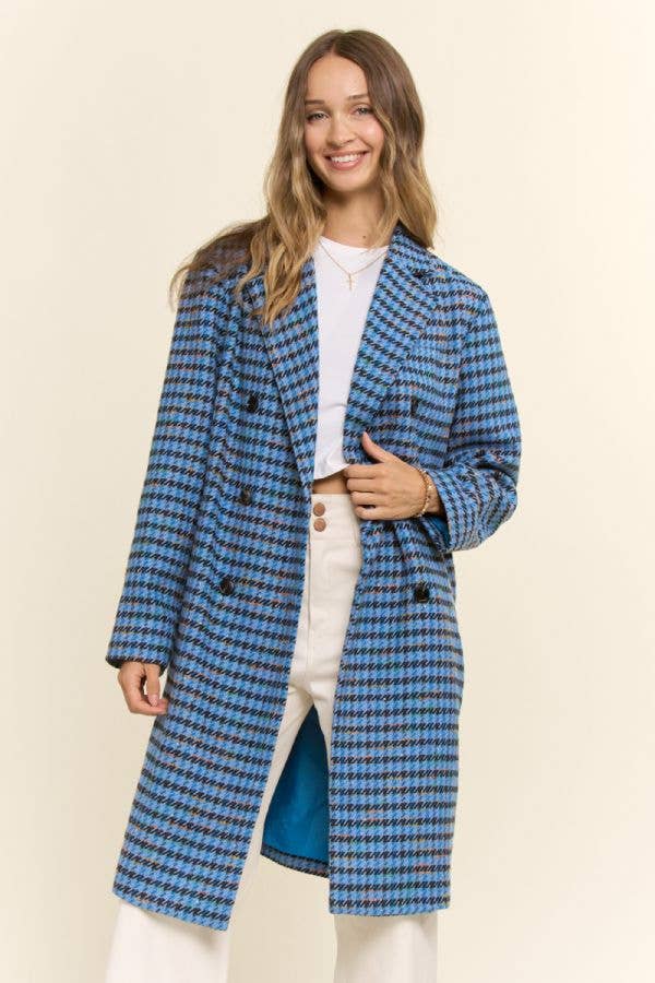 Houndstooth Double Breasted Longline Coat