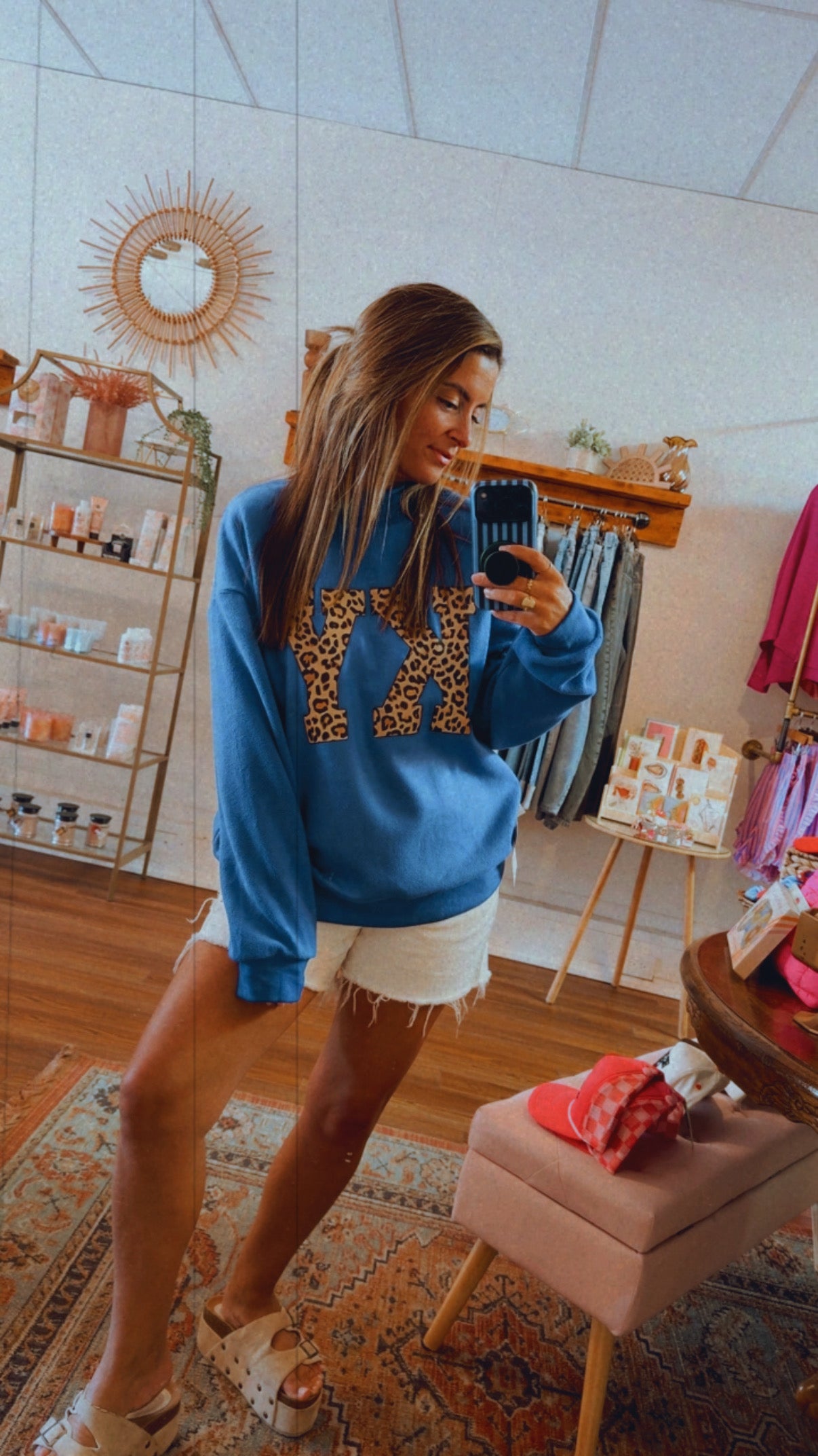 Leopard Ky Print Reversible Mock Neck Sweatshirt