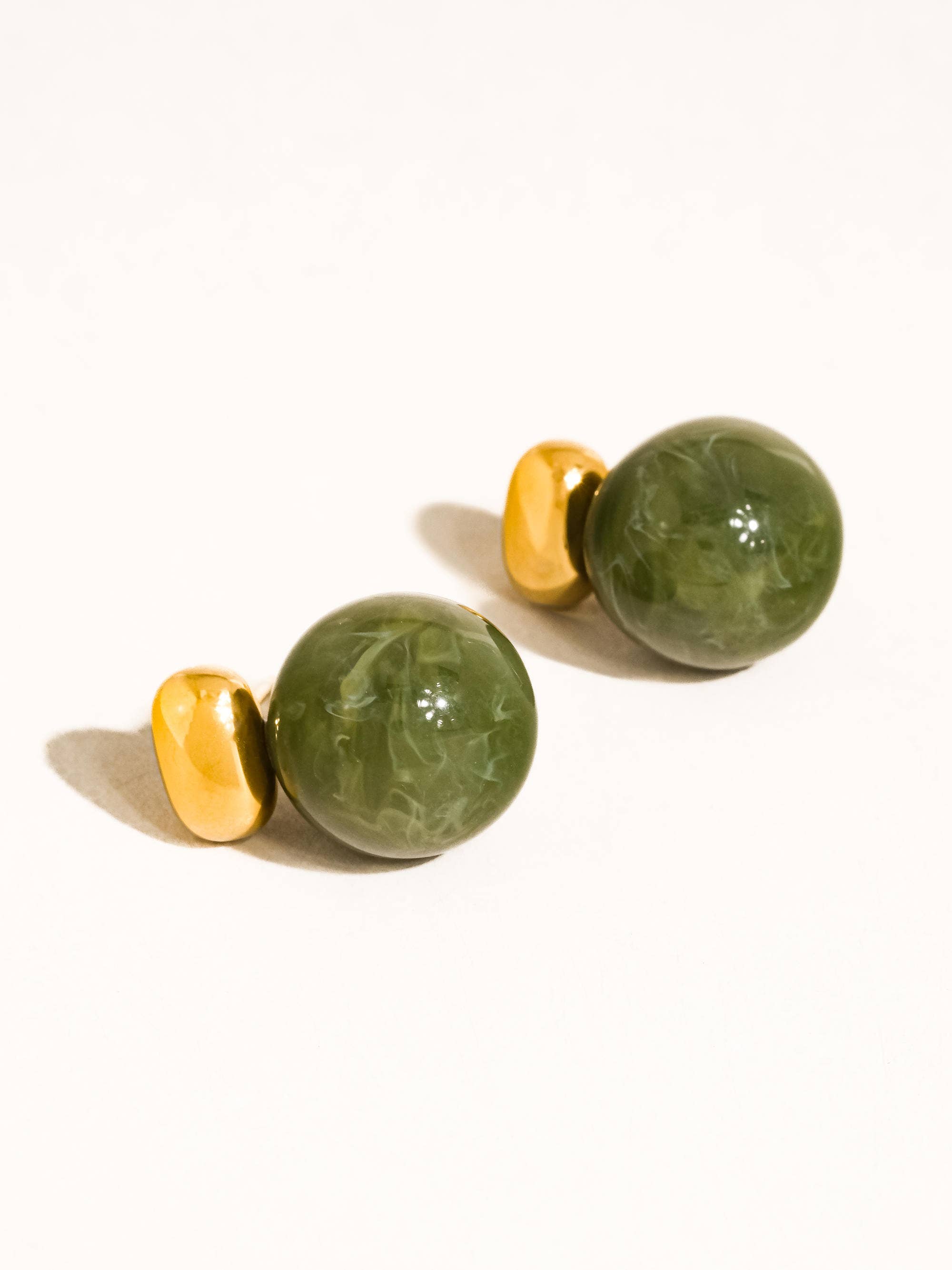Velisse 18K Gold Non-Tarnish Green Marble Ball Earrings