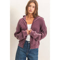 Acid Wash Waffle Knit Zip-Up Hoodie