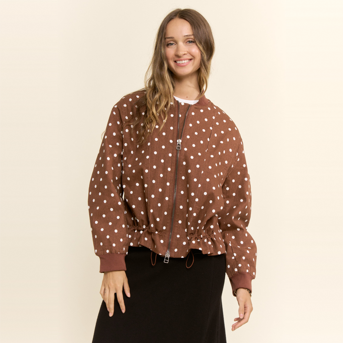 Polka Dot Cotton Twill Bomber Jacket