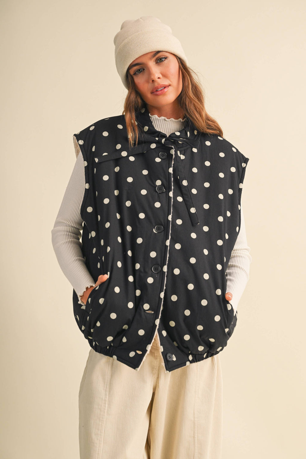 Fleece Lined Polka Dot Vest