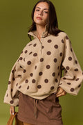 Collar Half-Snap Button  Polka Dot Sweatshirt