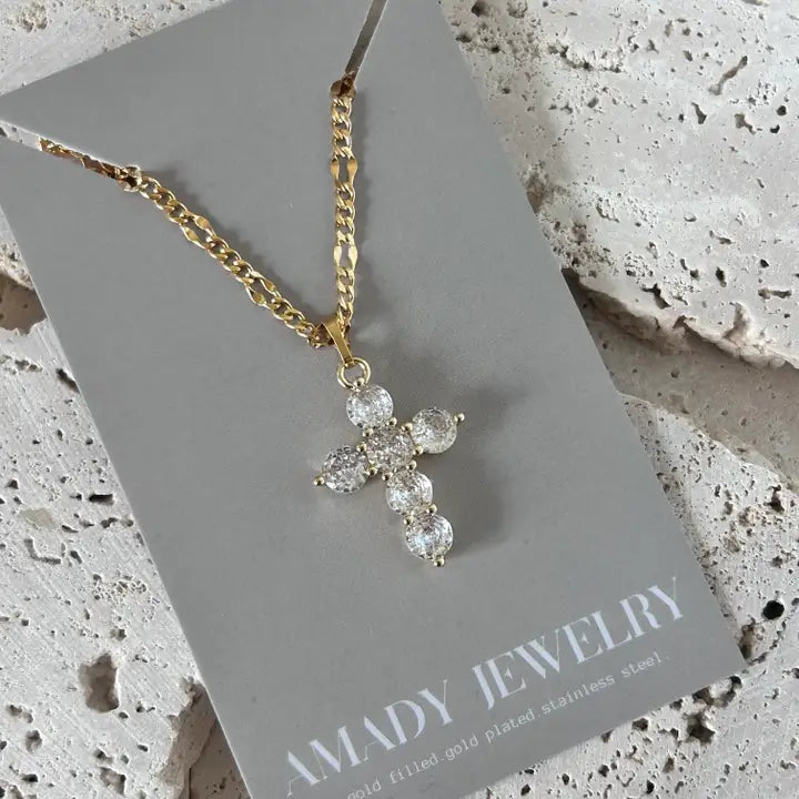 Crystal Pave Cross Necklace 18k gold