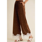 SATIN POLKA DOT WIDE LEG PANTS WITH LACE