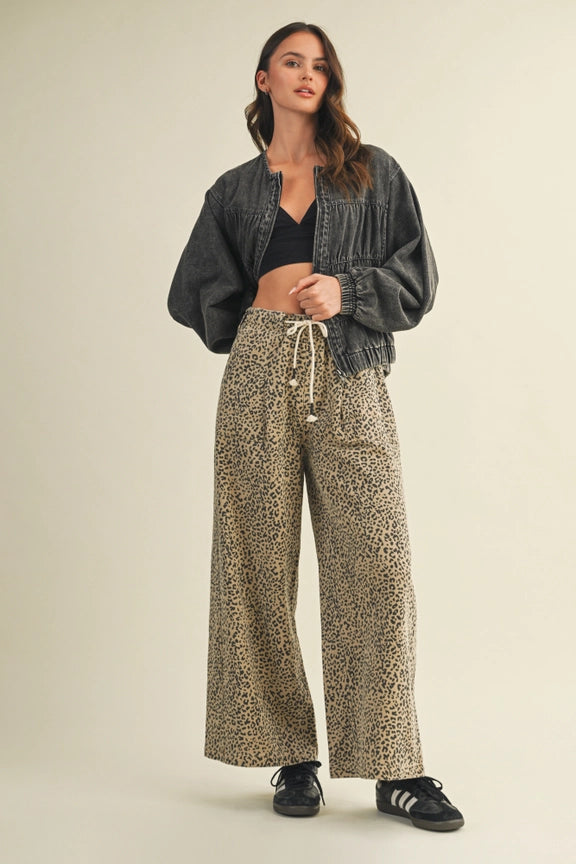Spotted Print Drawstring Wide leg Pants