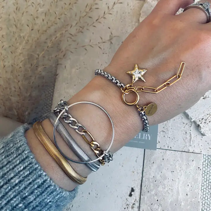 Star charm  two tone silver and gold ombre pendant bracelet