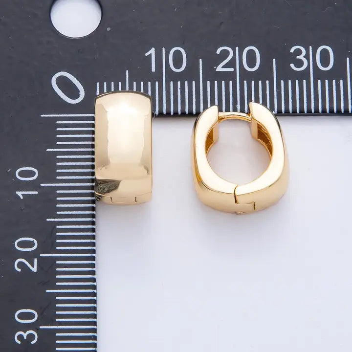 18K Gold Filled 14mm Wide Hammered Huggie Earrings