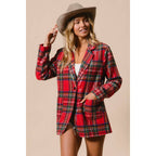 CHRISTMAS BRUSHED PLAID SEQUIN PATCH JACKET