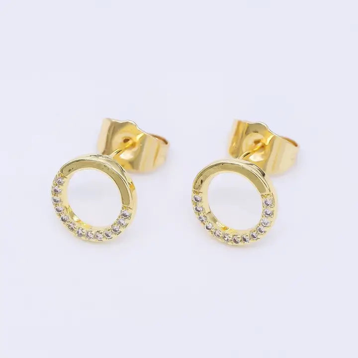 24K Gold Filled 9.5mm Micro Paved Cz Open Round Stud Earring