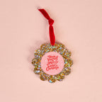 Scalloped Round Picture Frame Ornament-Gold Glitter