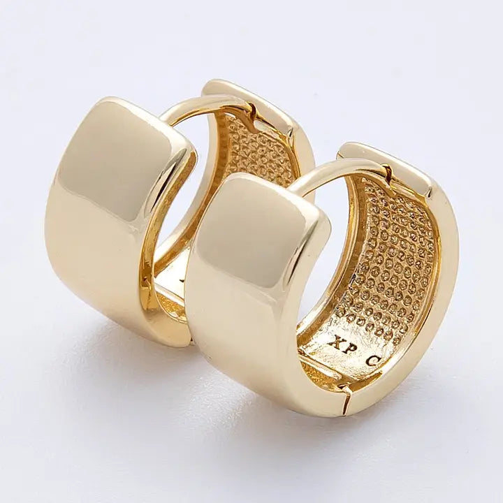 14K Gold Filled 15mm Minimalist Plain Wide Huggie Earrings | EARRINGS