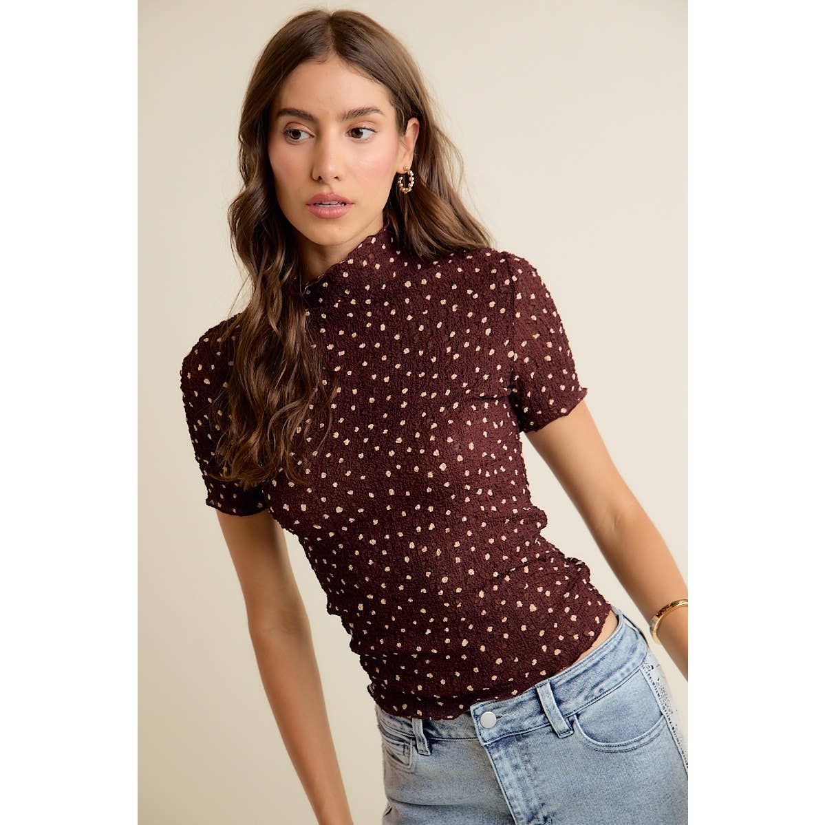 POLKA DOT CRINKLED SHORT SLEEVES TOP