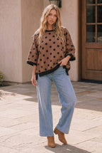 Mocha Polka Dot Oversized Contrast Top