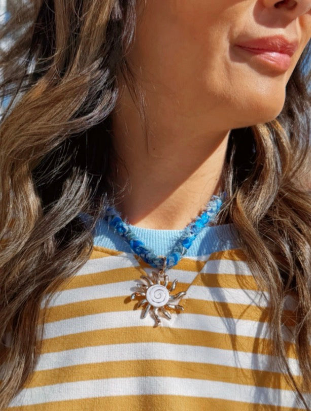 Braided Blue Scarf Necklace