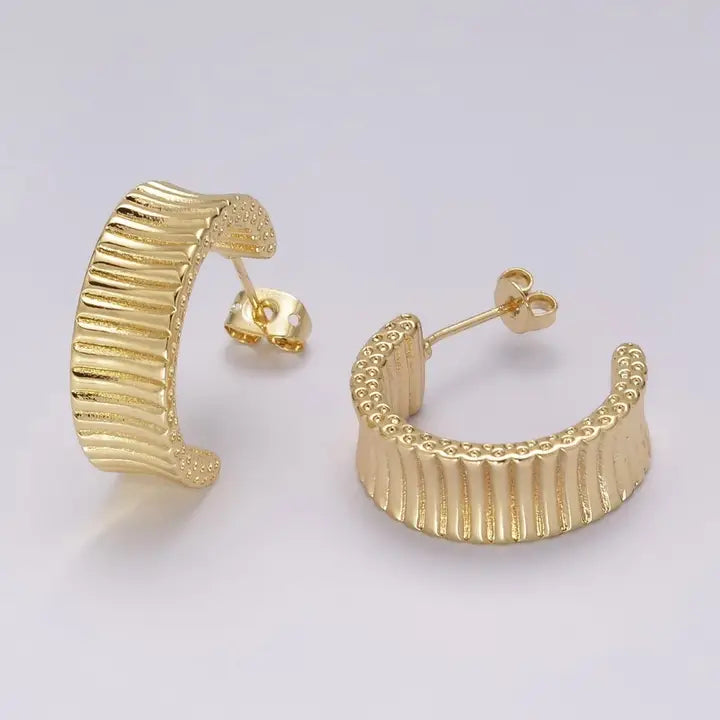 24K Gold Filled Chunky Striped Hoop Earrings