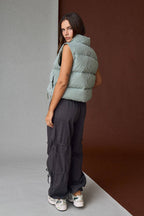 Green Gingham Puffer Vest
