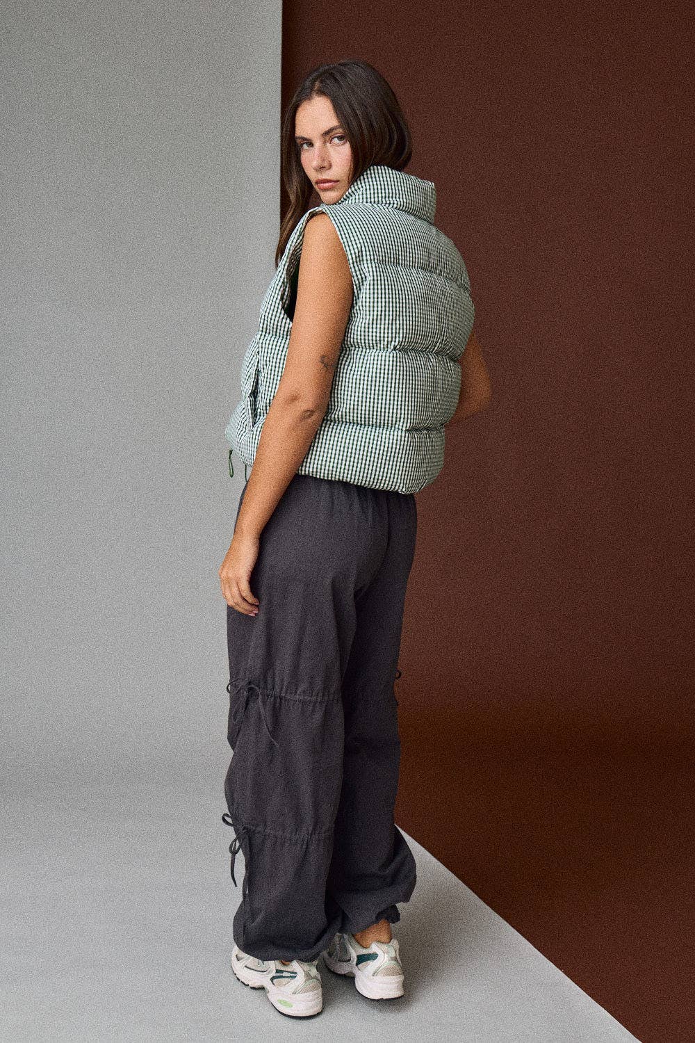 Green Gingham Puffer Vest