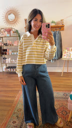 Striped long-sleeve collar polo shirts