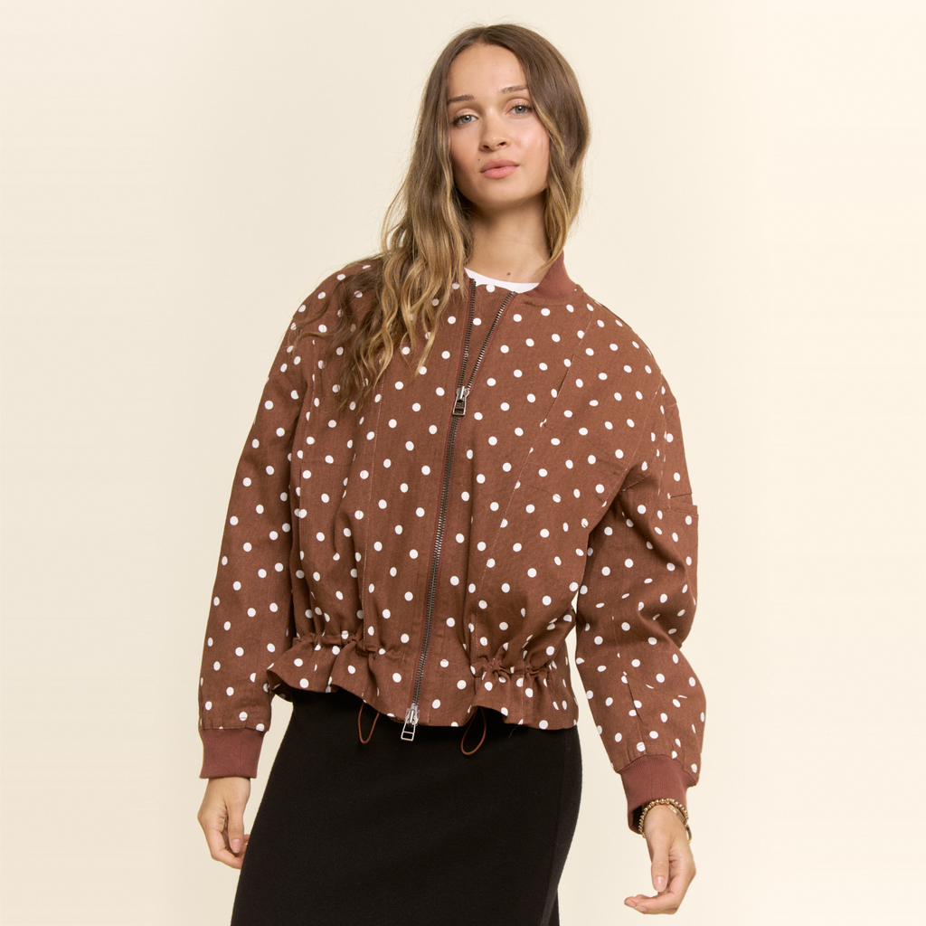 Polka Dot Cotton Twill Bomber Jacket