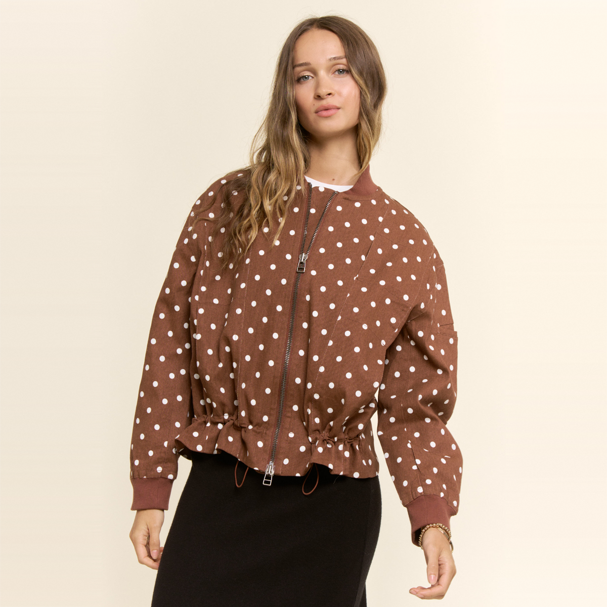 Polka Dot Cotton Twill Bomber Jacket