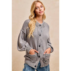 WASHED RIB BANDED COTTON SWEATER KNT CARDIGAN TOP