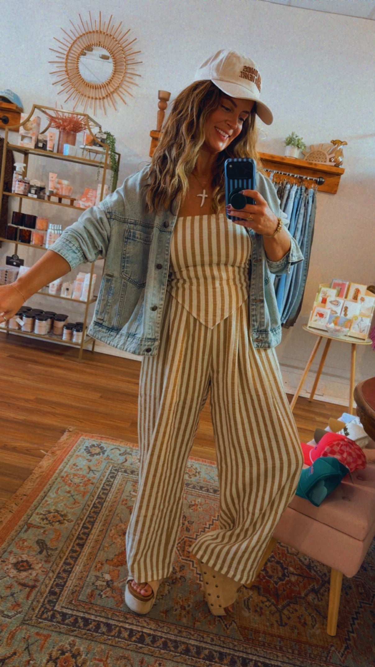 STRIPED SMOCKED BACK TIE HANDKERCHEIF TOP AND BARREL
