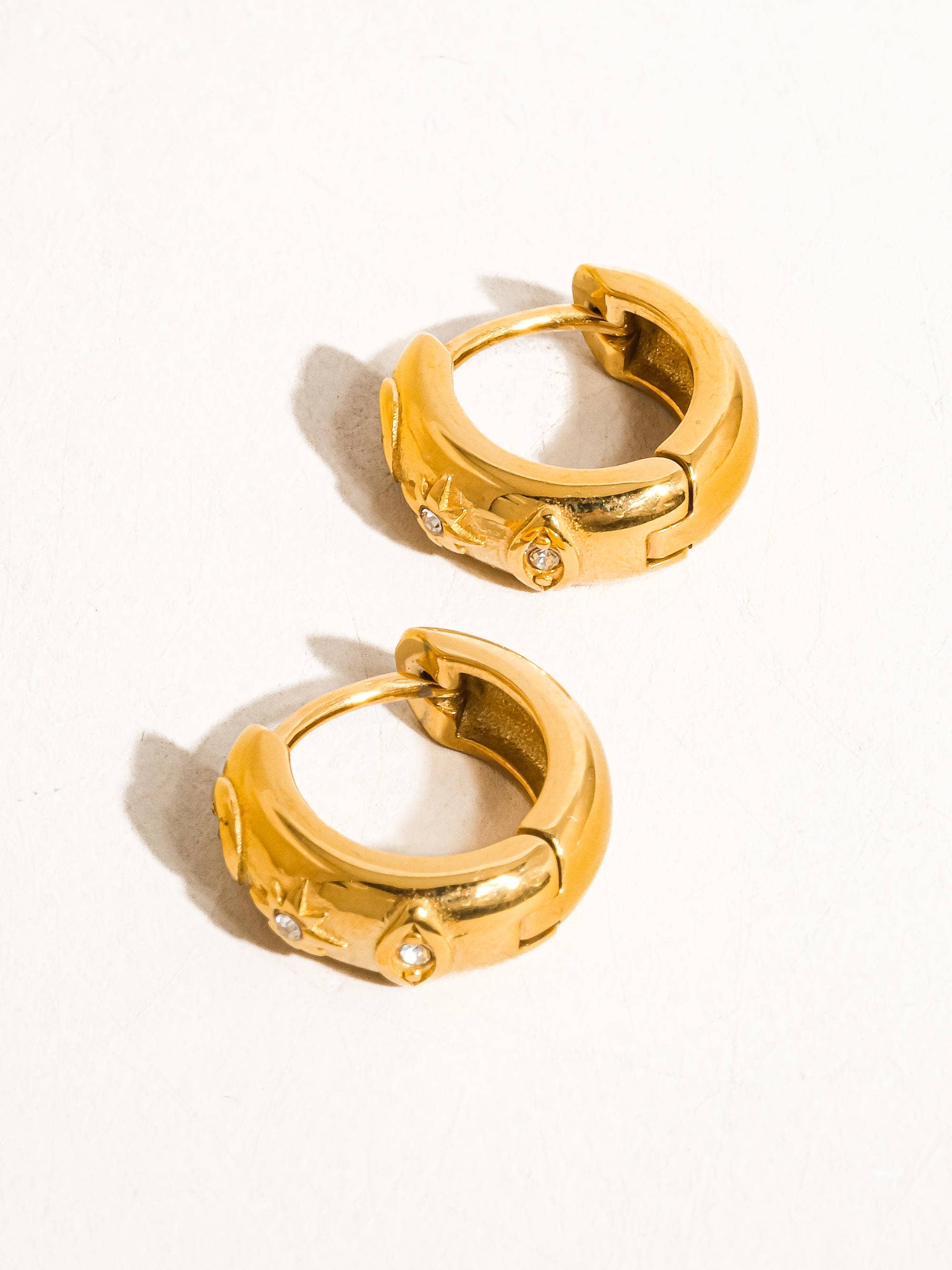 Orazio 18K Gold Non-Tarnish CZ Star Hoop Earring
