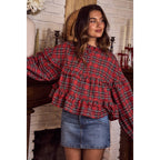 CHECKERED PLAID CHRISTMAS HOLIDAY BOHO TOP