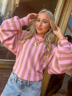 STRIPED DRAWSTRING SLEEVES SWEATER