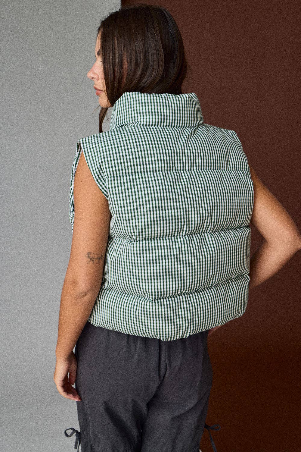 Green Gingham Puffer Vest