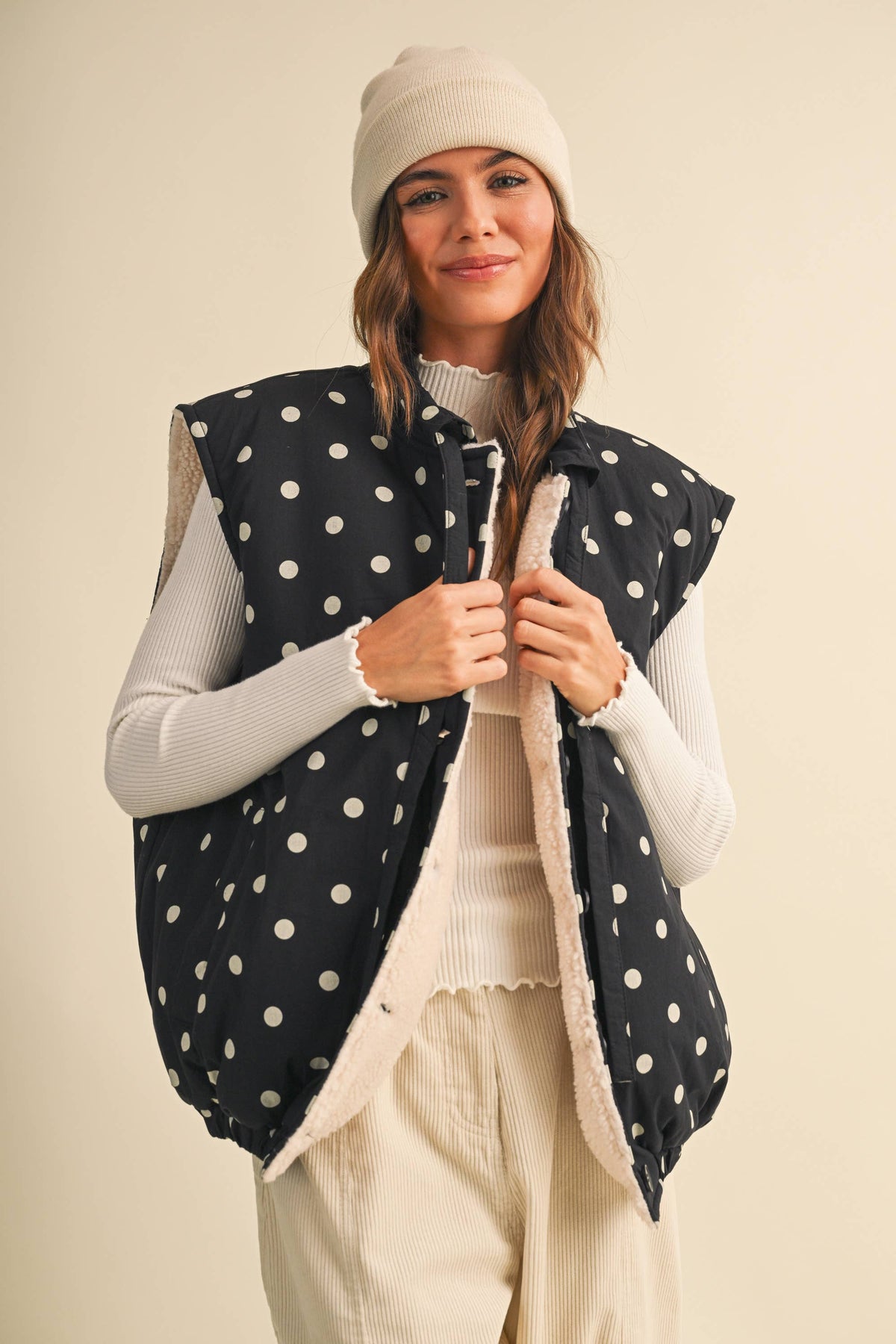 Fleece Lined Polka Dot Vest