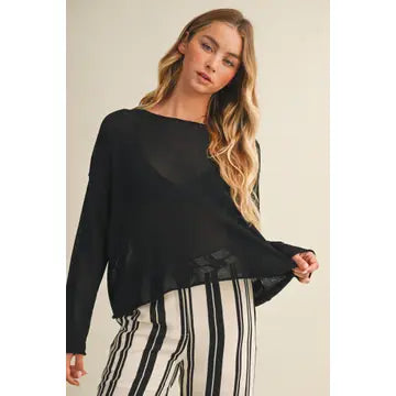 Sheer Knit Drop Shoulder Pullover
