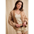 OPEN FRONT KNIT CARDIGAN LATTE IVORY STRIPE