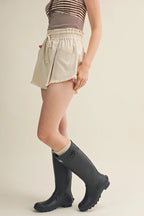 Frayed Hem Paperbag Waist Rope Shorts: Off white