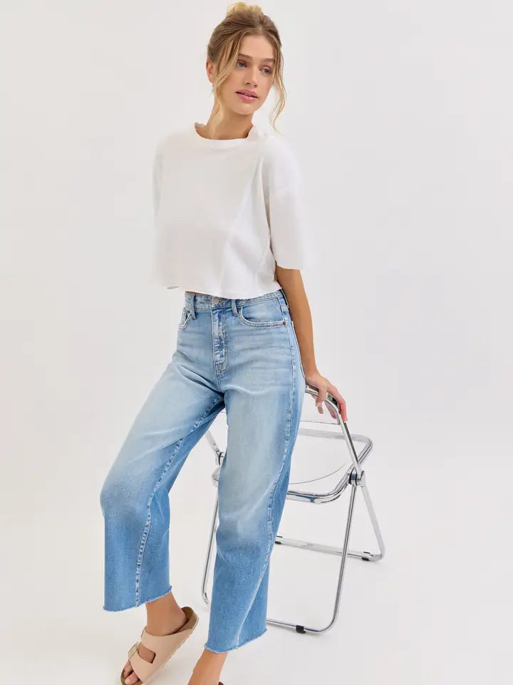 High Rise Crop Wide Leg with Raw Hem