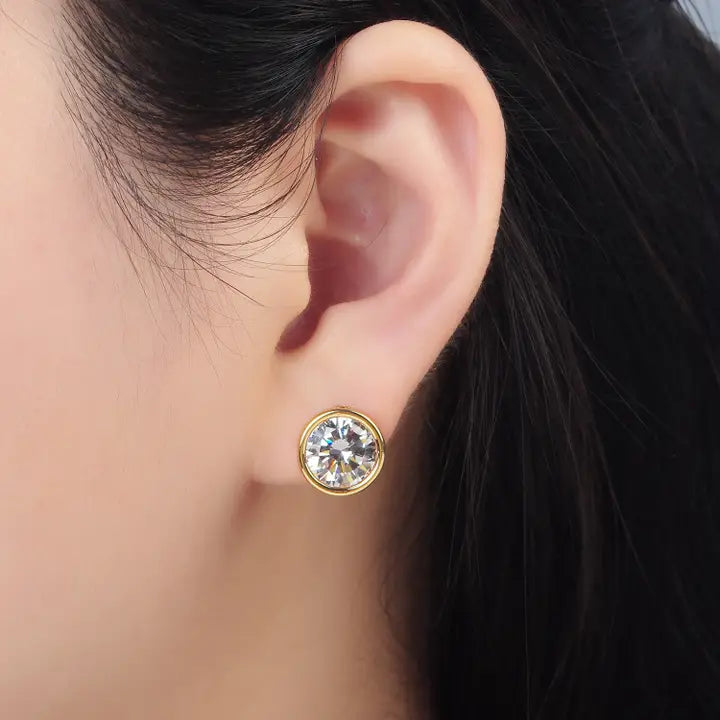 24K Gold Filled 12mm Round Bezel Stud Earring