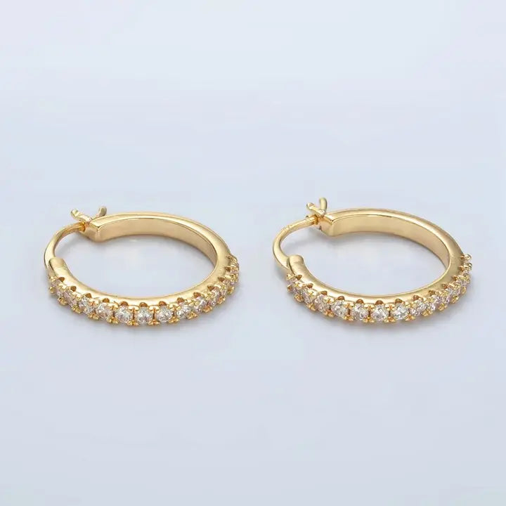 4K Gold Filled 20mm Micro Paved Cz Latch Hoop Earrings