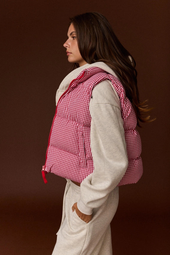 Red Gingham Puffer Vest