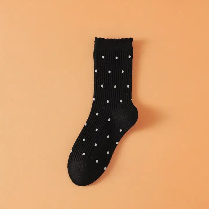 Lace Polka Dot Comfort Breathable Socks: Black