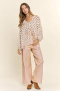 Sheer Polka Dot Tie Front Babydoll Blouse