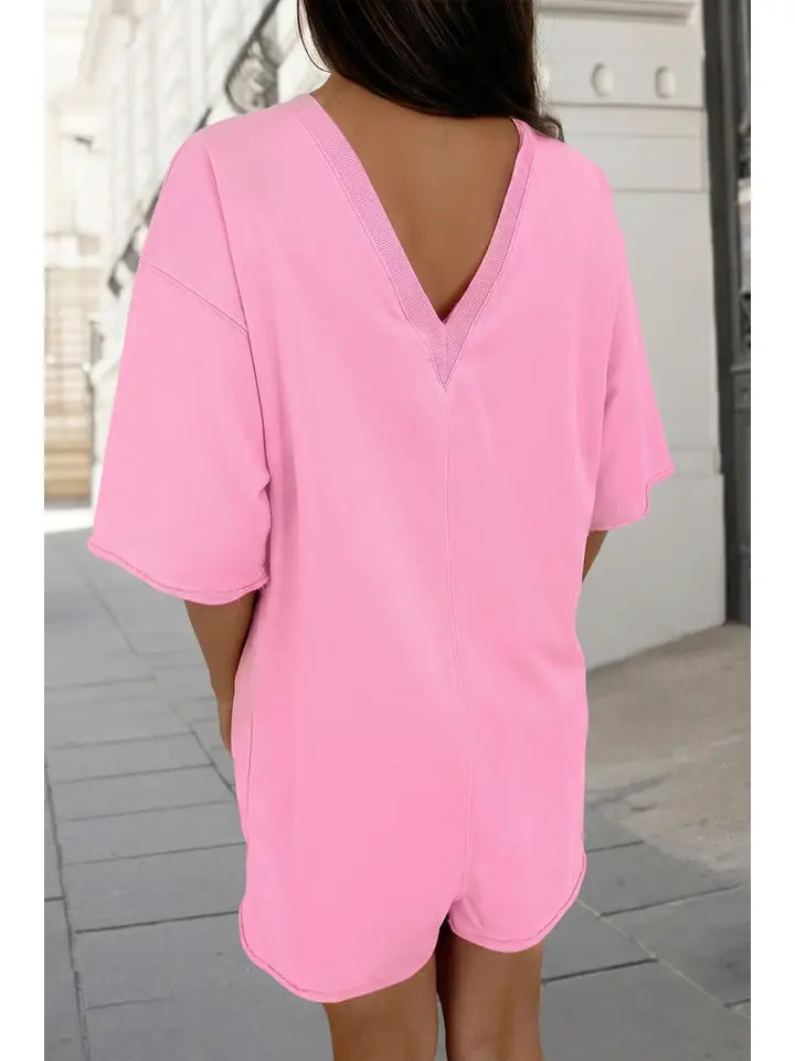 Raw Edge Pocketed Loose Romper