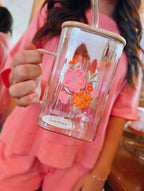 Square Glass Cup-Dainty Floral Pink