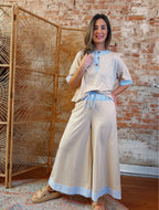 Gingham Ivory  Top And Pants Set