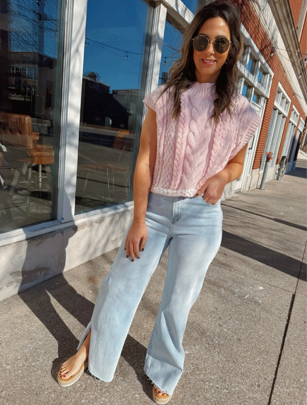 CABLE KNIT PINK RIBBON SWEATER