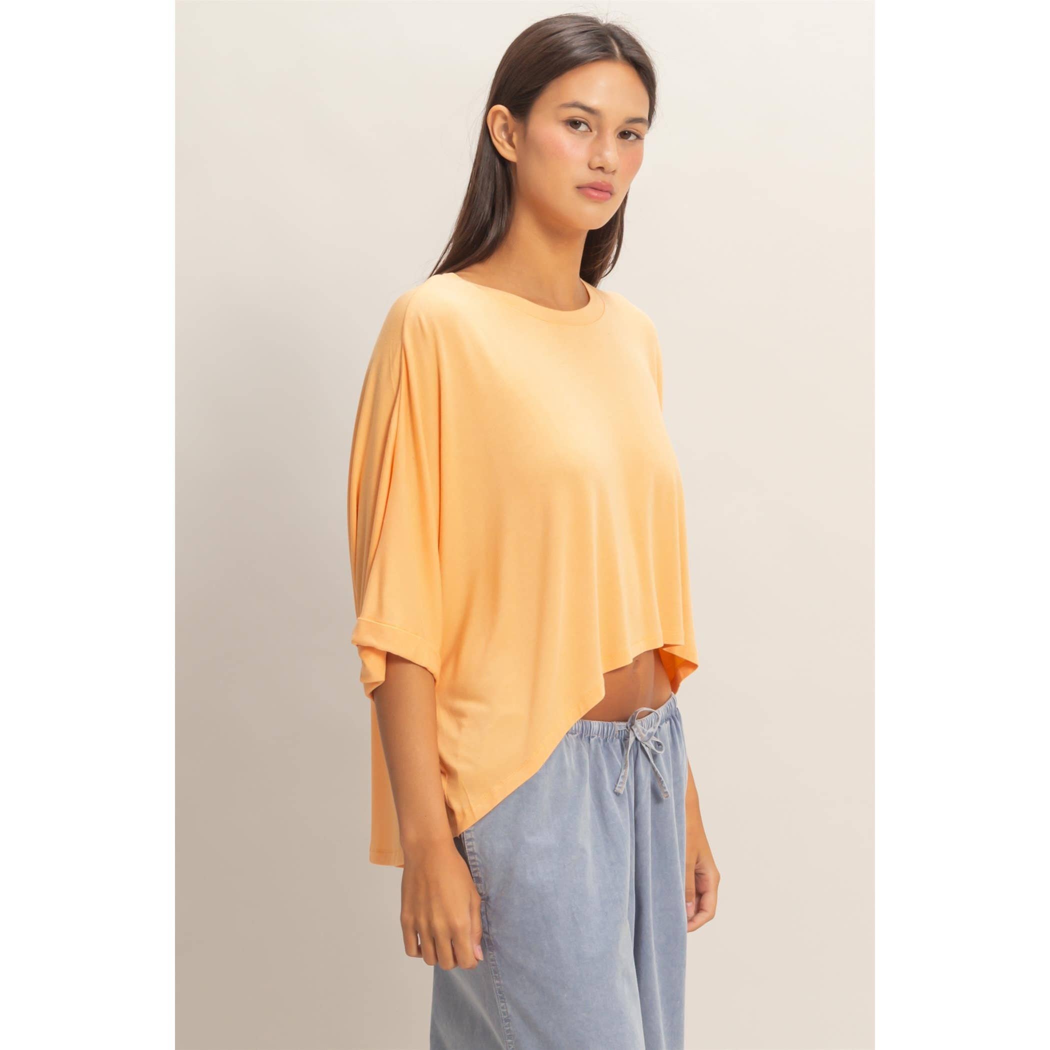 Relaxed High-Low Batwing Sleeve Top